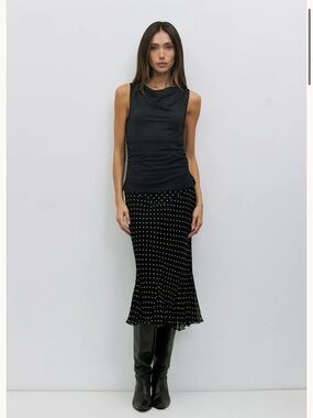 Polka Dot Midi Skirt in Black